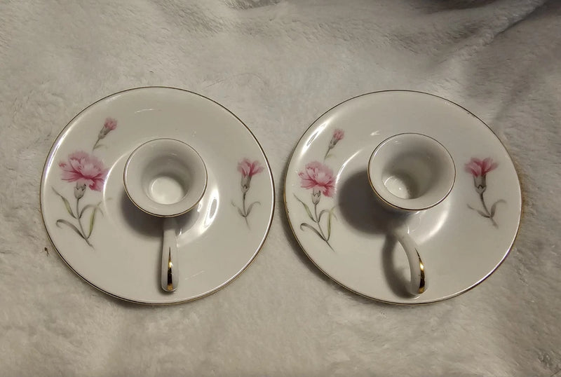 Royal Court Fine China "Carnation" Candlestick Holder - Set of Two Carnation