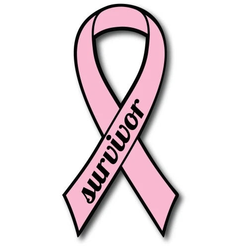 Pink breast cancer awareness ribbon magnet decal with black outline and diagonal 'nursing' text