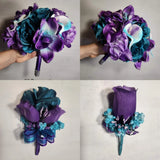 Light Purple Teal Rose Calla Lily Orchid Bridal Wedding Bouquet Accessories Bouquet