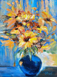 Sunflower Painting Abstract Flower Vase Oil Acrylik Painting Original Sunflower