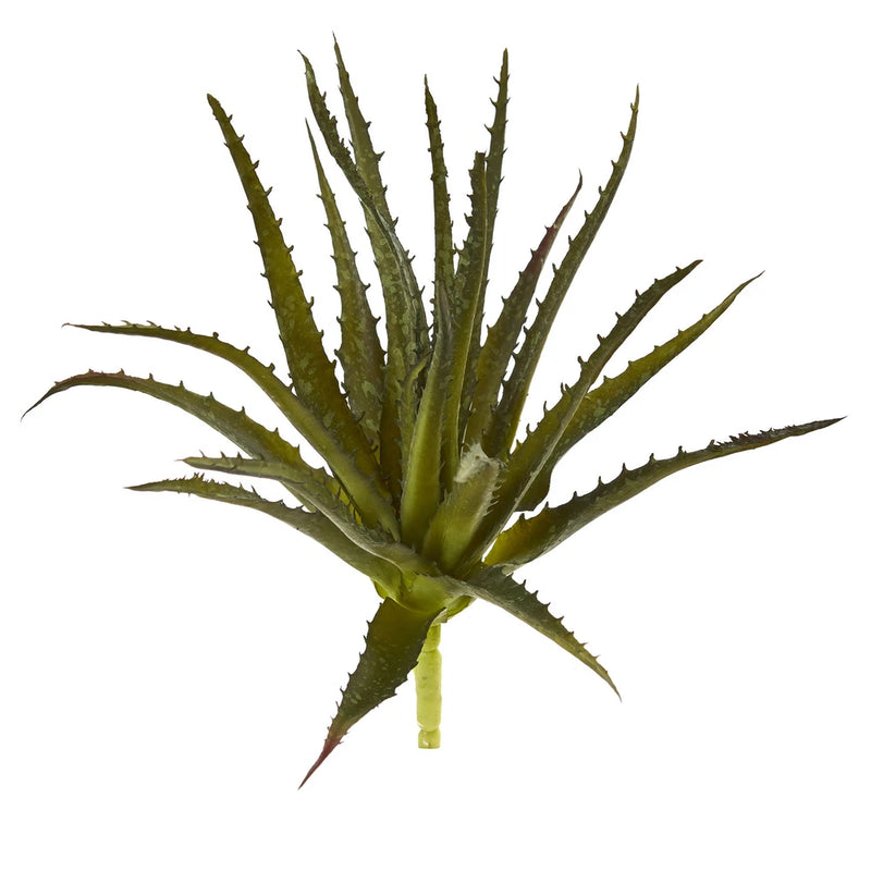 Artificial green aloe pick, spiky leaves, set of 6 decorative stems
