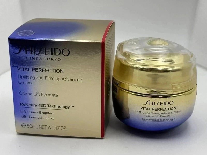 Shiseido Vital Perfection cream jar with gold lid and matching box, 50 ml
