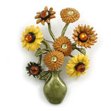 Yellow/ Brown Enamel Sunflower Bunch of Flowers Brooch - 60mm Tall Sunflower