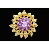 Vintage Crystal Sunflower Pin Brooch Sparkling Purple Rhinestone Gold Tone BinJ Sunflower
