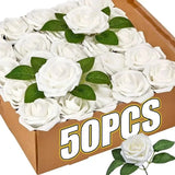 50 White Artificial Foam Rose Flowers Fake Roses DIY Wedding Home Decor Bouquet