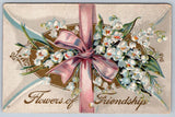 Flowers Of Friendship, Lily Of The Valley, Bow, 1911 Embossed Greetings Postcard Lily