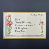 Vintage Stecher Litho New Year Postcard Pink Carnations Embossed Flowers 1910s Carnation
