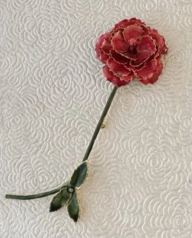 Vintage Carnation Flower brooch Pin / enamel  on metal Carnation