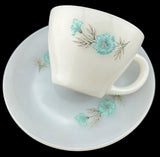 Vintage Fire King Coffee Tea Cup & Saucer Set Bonnie Blue Carnation Flower Carnation