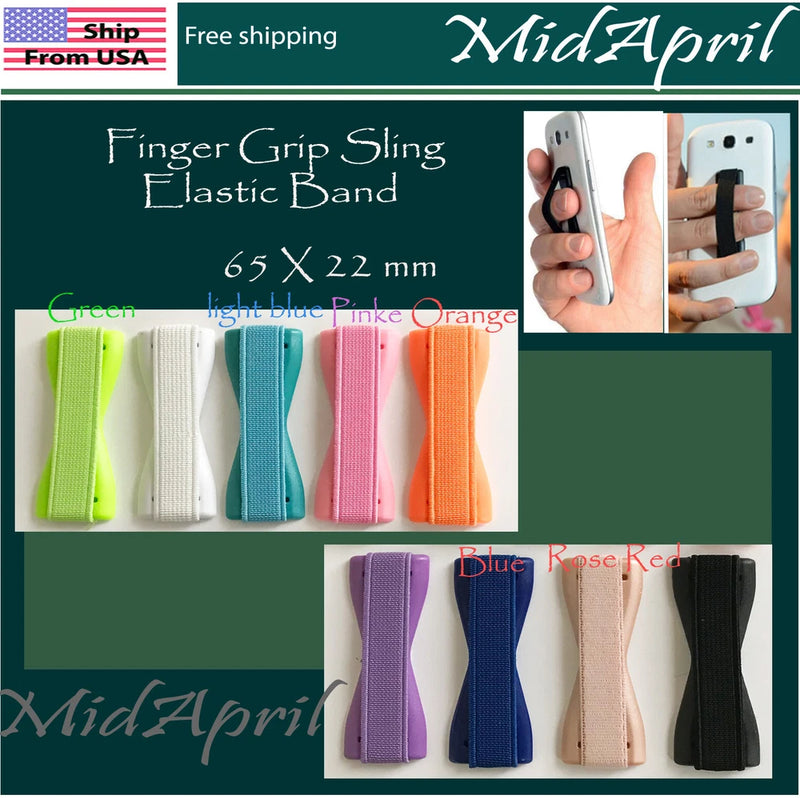 Phone finger grip elastic sling strap, assorted colors: green, blue, pink, orange, black