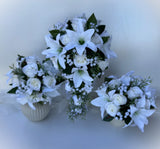 White Lily Roses Gyp Flowers Bridal Wedding Bouquet Teardrop Artificial Set Bouquet