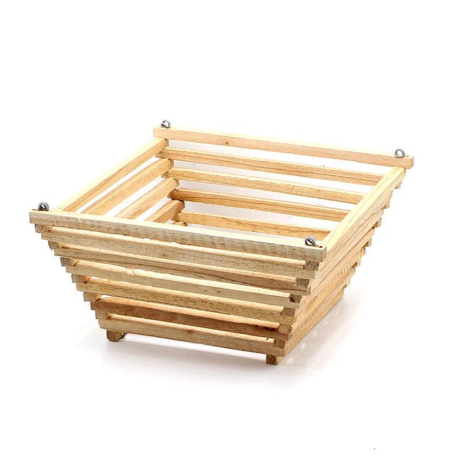 Wooden slatted pyramid hanging planter basket with metal eyelet corners