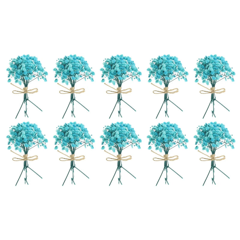 Set of 10 mini light blue dried bouquets with baby’s breath and twine bows
