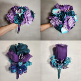 Light Purple Teal Rose Calla Lily Bridal Wedding Bouquet Accessories Bouquet