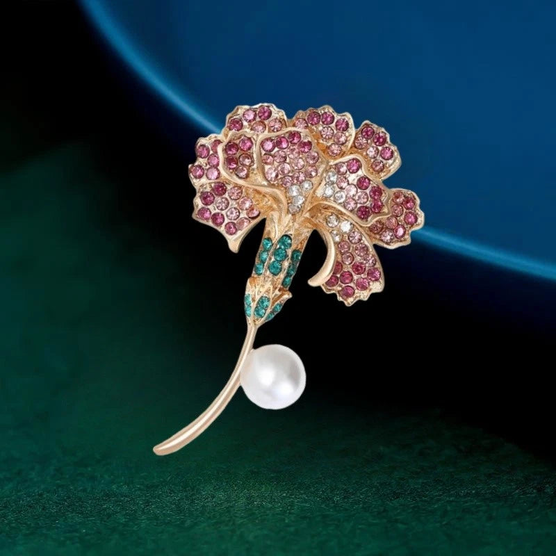 Red/Pink Crystal Rhinestone Carnation Flower Brooch Pin Carnation