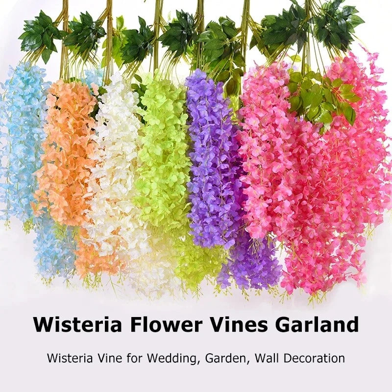 12pcs Artificial Wisteria Vine Garland Fake Flower Plants Garden Wedding Hanging Flowering Plants