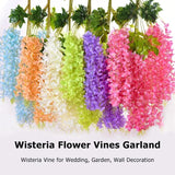 12pcs Artificial Wisteria Vine Garland Fake Flower Plants Garden Wedding Hanging Flowering Plants