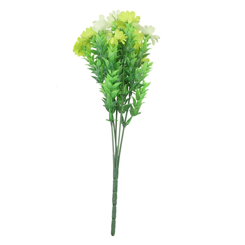 Green artificial foliage bouquet with 5 branching leaf stems, silk-like leaves