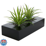 MyGift 10 Inch Fake Grass Artificial Plants in Rectangular Black Wood Planter Green Plant