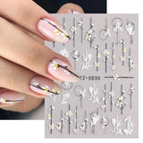 5D Nail Art Stickers Decals Embossed Flowers Floral Daisy Fern Decoration (5D30) Daisies
