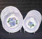 8 Shabby Chic Floral Hydrangea Dinner & Salad Plates Blue White Melamine Summer Hydrangea