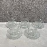 Vintage KIG Group Clear Floral Pressed Glass Cup & Saucer Set 10 Pc Carnation