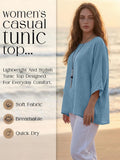 Women's Italian Plain Lagenlook 3/4 Sleeve Loose Fit Ladies Necklace Tunic Top Roses