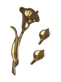 Gold Tone Calla Lily Large Brooch Pin And Earrings Matte And Shiny Finish Heavy Lily