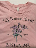 Lily Bloom Florist T-Shirt Boston, MA In Pink Purple Lily Flowers M Medium Lily