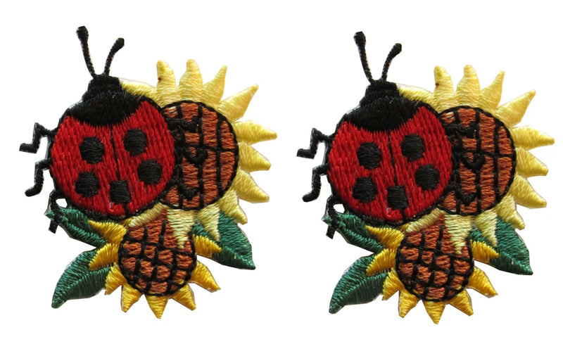 #3947 Lot 2Pcs Ladybug Sunflower Flower Embroidery Iron On Applique Patch Sunflower