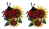 #3947 Lot 2Pcs Ladybug Sunflower Flower Embroidery Iron On Applique Patch Sunflower
