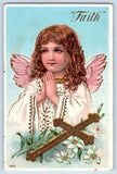 Easter Postcard Faith Angel Holy Cross Lilies Flowers Gel Gold Gilt Embossed Lily