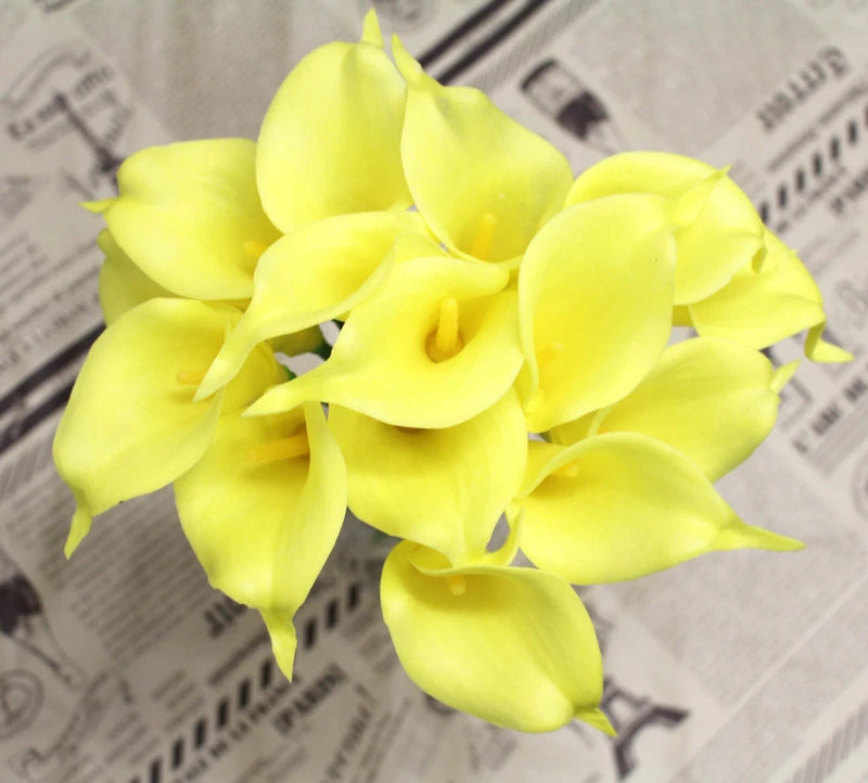 15 Yellow Bouquet Real Touch Calla Lily Flowers Bundle Artificial Floral Fake Bouquet