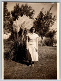 Vtg B&W Snapshot Woman In Glasses White Skirt Suit By Pampas Grass Bush 1957 Pampas Grass