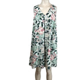 J. Jill Love Linen Floral Hydrangea V-Neck Shift Dress Green Pink Petite Small Hydrangea
