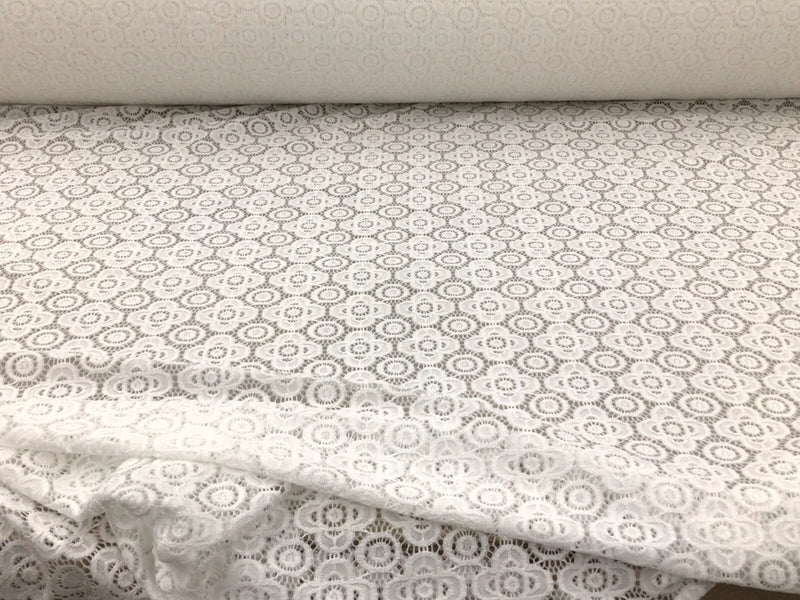 Embroidered Stretch Lace Apparel Fabric Sheer Floral Porcelain White FF410 Flowering Plants