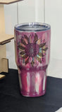 Red Sunflower Glitter Tumbler, 30oz, Handmade Sunflower