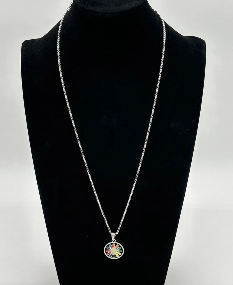 Color Fashion Daisy Titanium Steel Enamel Pendant Necklace 1 Piece_Rotate Sunflower