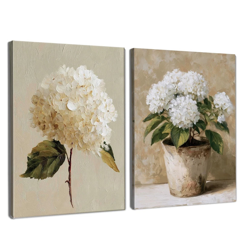 Flower Vintage Wall Decor,White Hydrangea Wall Art Prints, Hydrangea Gifts De... Hydrangea