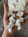 White Flower Earrings  Rose Petal Acrylic Dangle Leaf Chandelier Pageant Big Sunflower