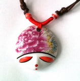 Peony Flower Beauty Face Design Ethnic Choker Necklace with Ceramic Pendant Peony