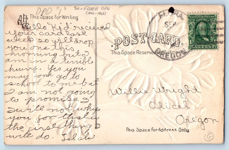 DPO (1890-1960) Flora Oregon OR Postcard Sunflower Flowers Airbrushed Embossed Sunflower