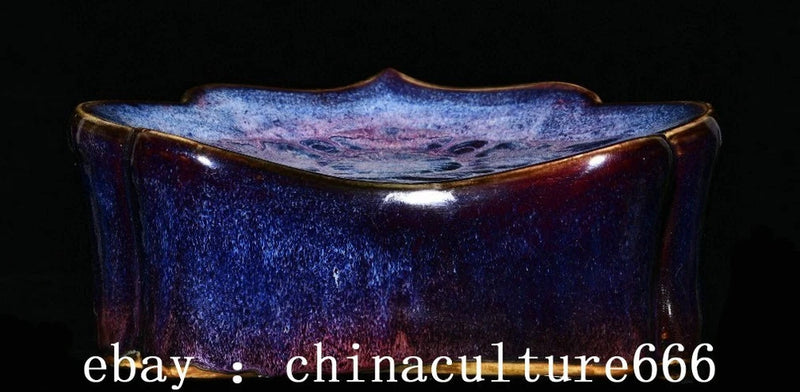 Purple glazed porcelain dish with scalloped rim