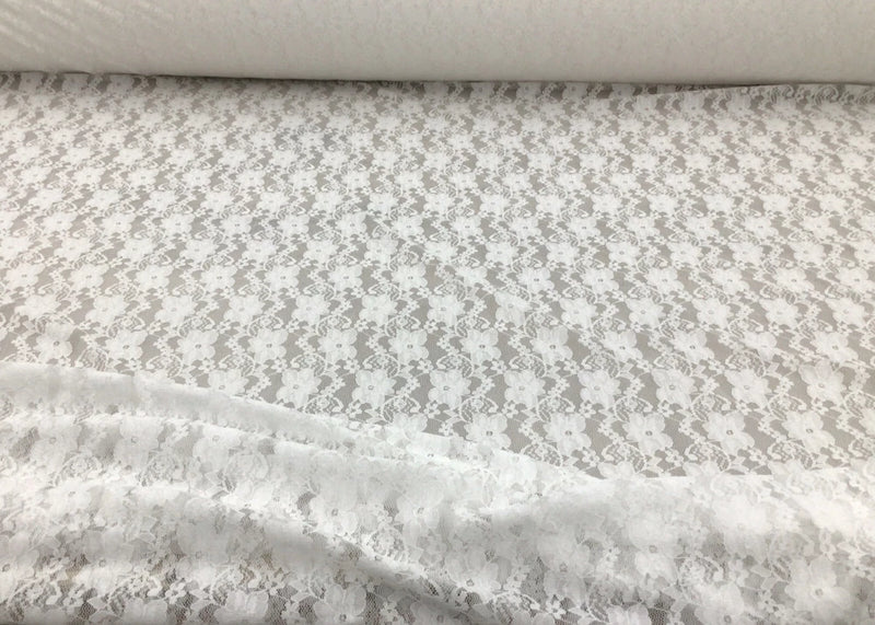 Embroidered Stretch Lace Apparel Fabric Sheer Small Floral White HH410 Flowering Plants