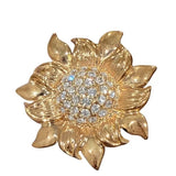 Vintage Signed Roman Sunflower Gold tone and Rhinestone Brooch Pin Sunflower