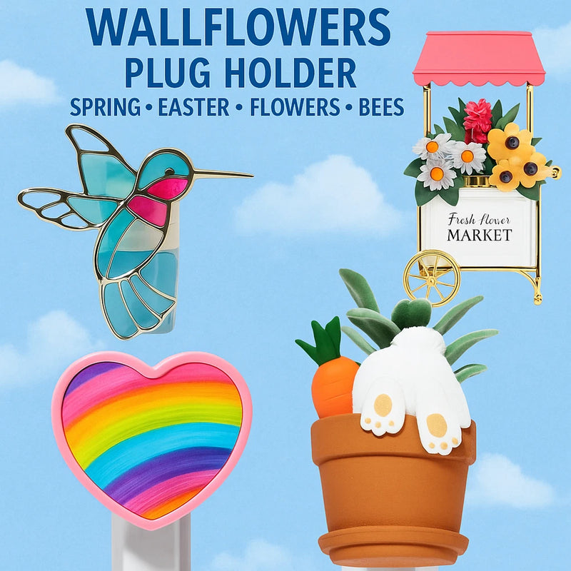 Decorative Wallflowers plug-in holder with bunny in flower pot and rainbow heart ornament