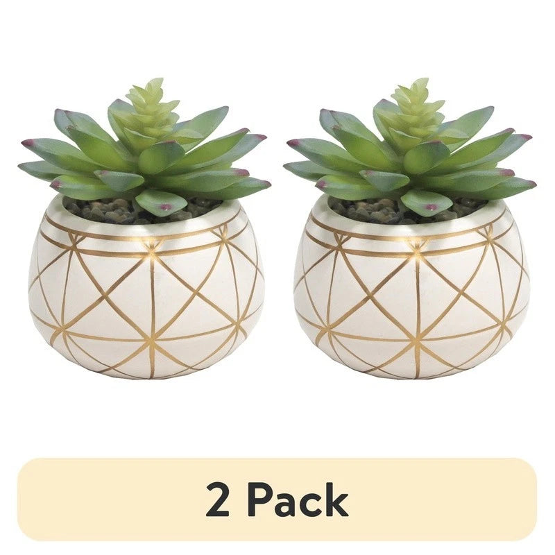 4 Inch Tabletop Artificial Succulent in Geometric Ceramic Pot Indoor Decor New Green Plant