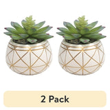 4 Inch Tabletop Artificial Succulent in Geometric Ceramic Pot Indoor Decor New Green Plant