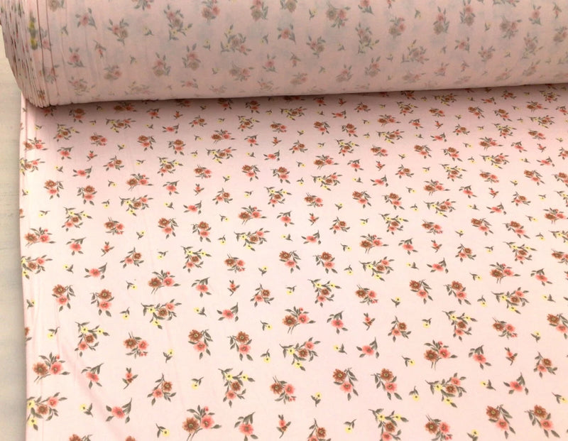 Double Brushed DTY Floral Spandex Stretch Apparel Fabric Soft Pink Yellow M315 Flowering Plants