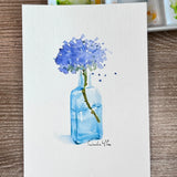 Original Art Watercolor Painting/card blue Hydrangea flowers Hydrangea